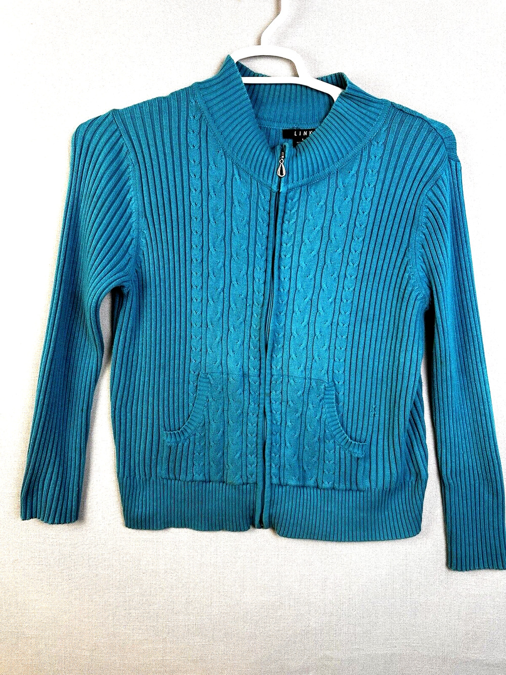Link Zuo Front Cardigan Sweater Women's Large Blue Cotton Blend School Work